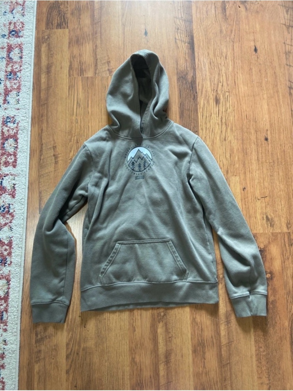 Youth Boys Olive Green Hooded Sweatshirt with Mountain Graphic